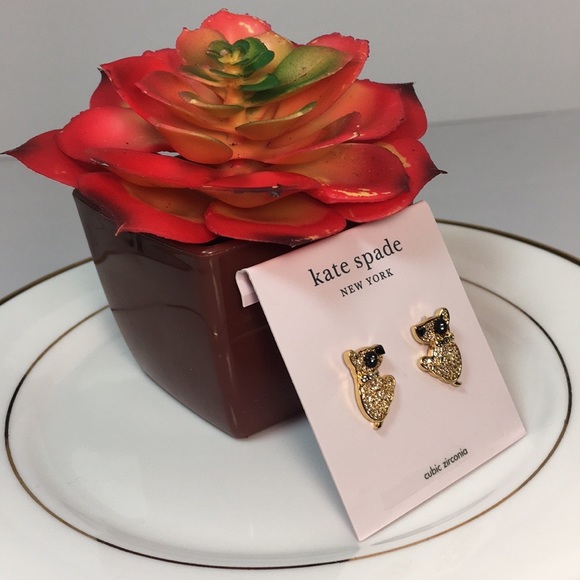 💛NWT KATE SPADE/GOLD MILO DOG EARRINGS W ZIRCONIA - Picture 3 of 15
